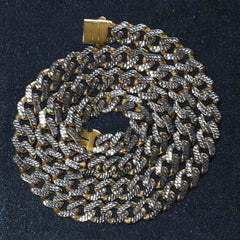 14k Two Tone Gold Miami Cuban Chain Necklace with White Pave - Sable Gold