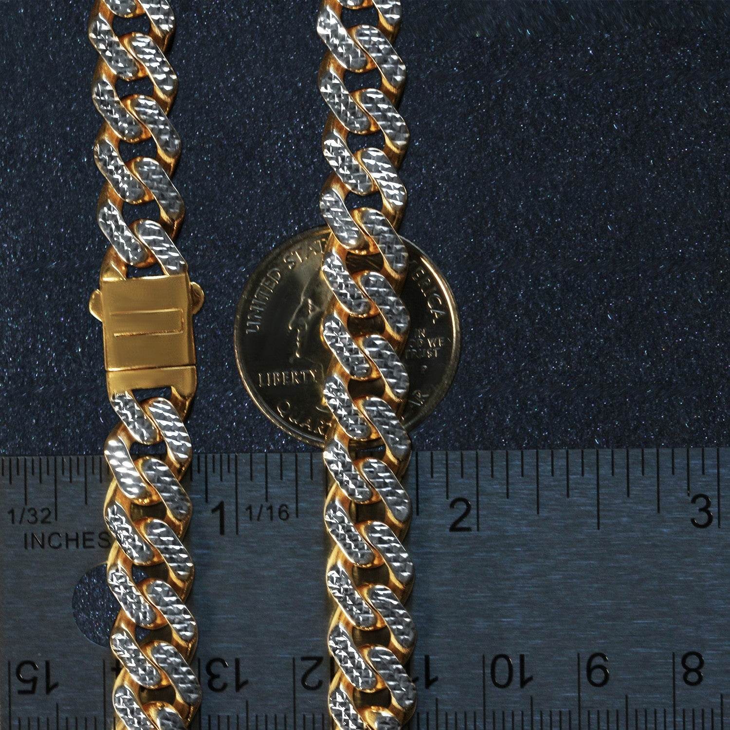 14k Two Tone Gold Miami Cuban Chain Necklace with White Pave - Sable Gold