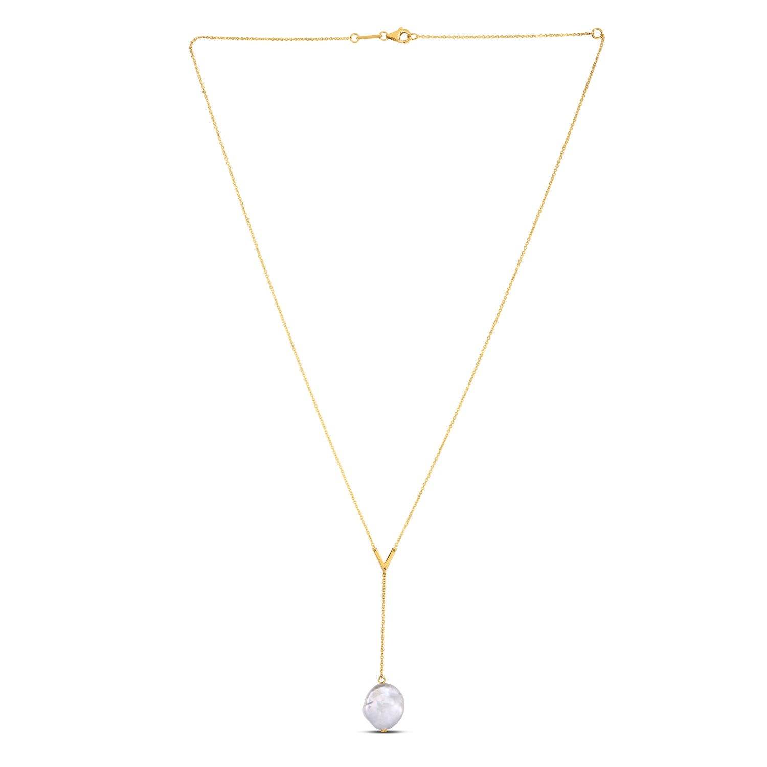 14k Yellow Gold Tesoro Pearl Lariat Necklace - Sable Gold