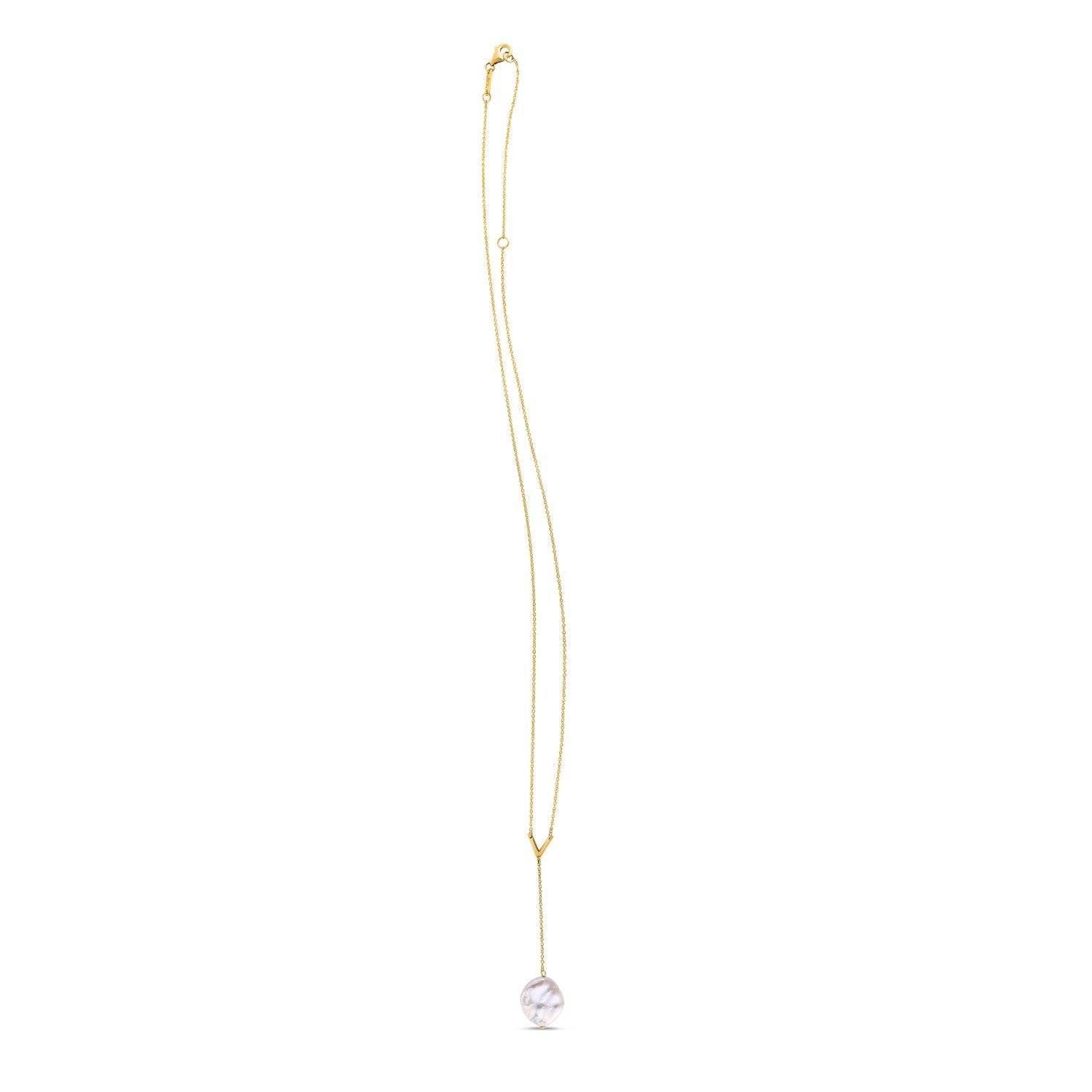 14k Yellow Gold Tesoro Pearl Lariat Necklace - Sable Gold