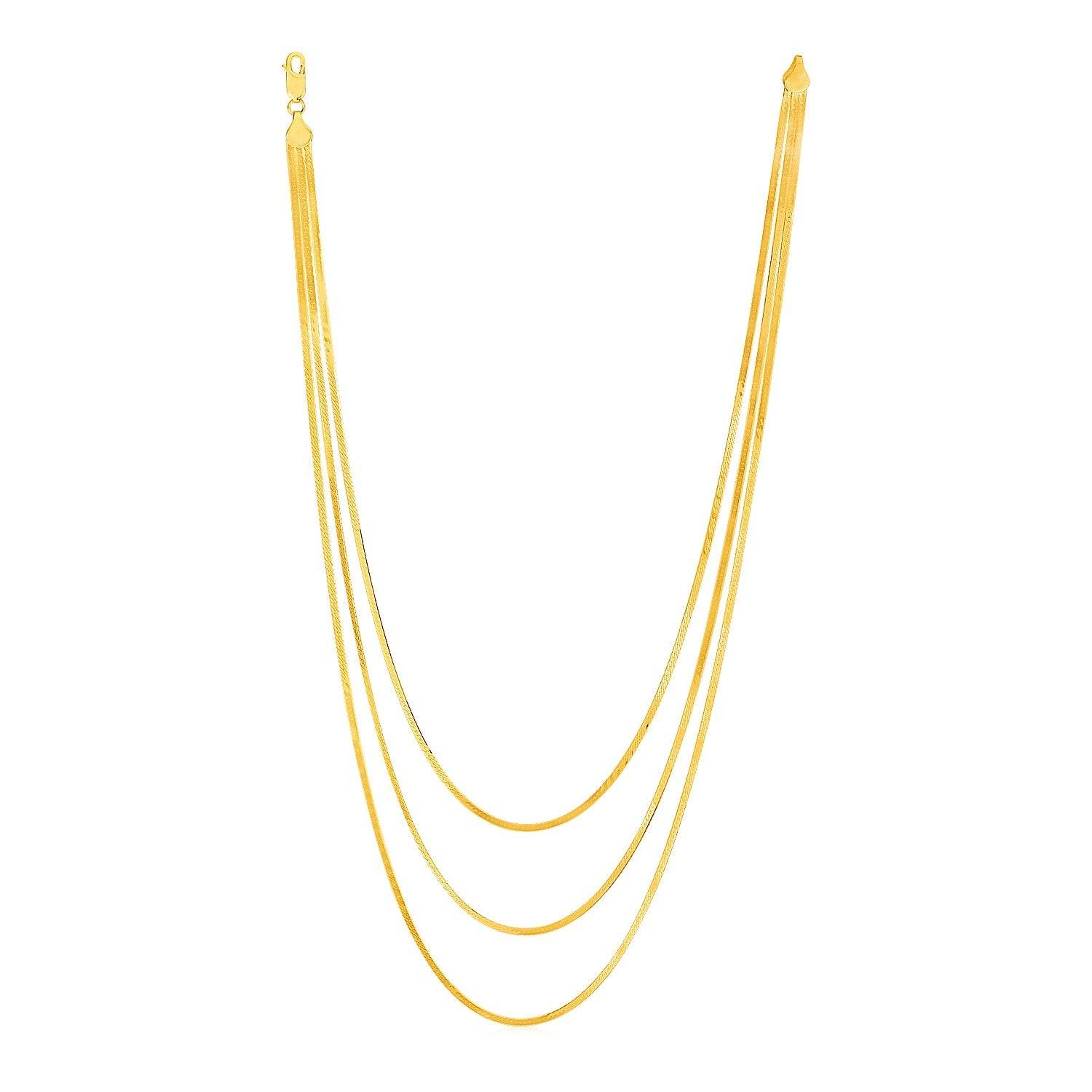 14k Yellow Gold Three Strand Herringbone Chain Necklace - Sable Gold