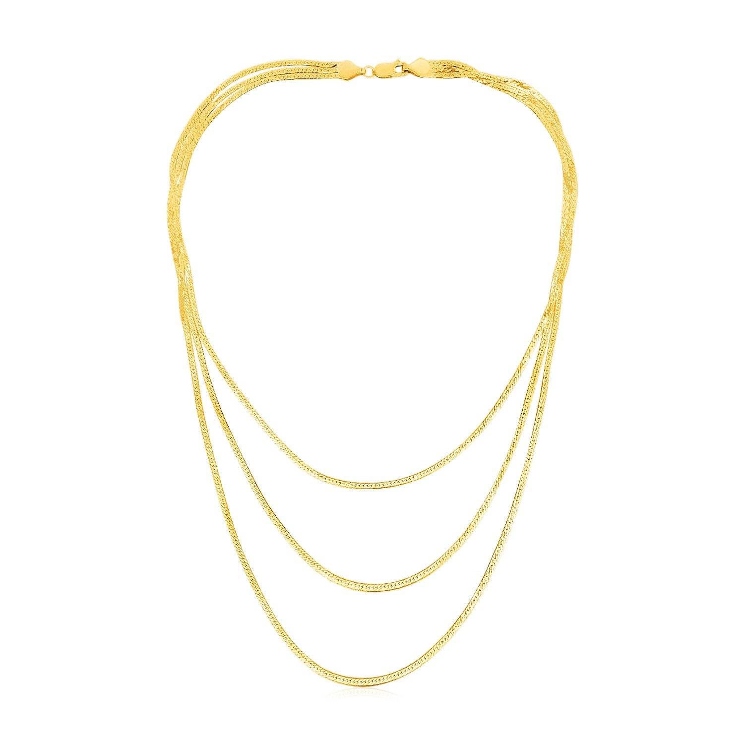 14k Yellow Gold Three Strand Herringbone Chain Necklace - Sable Gold