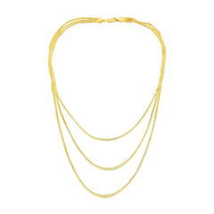 14k Yellow Gold Three Strand Herringbone Chain Necklace - Sable Gold