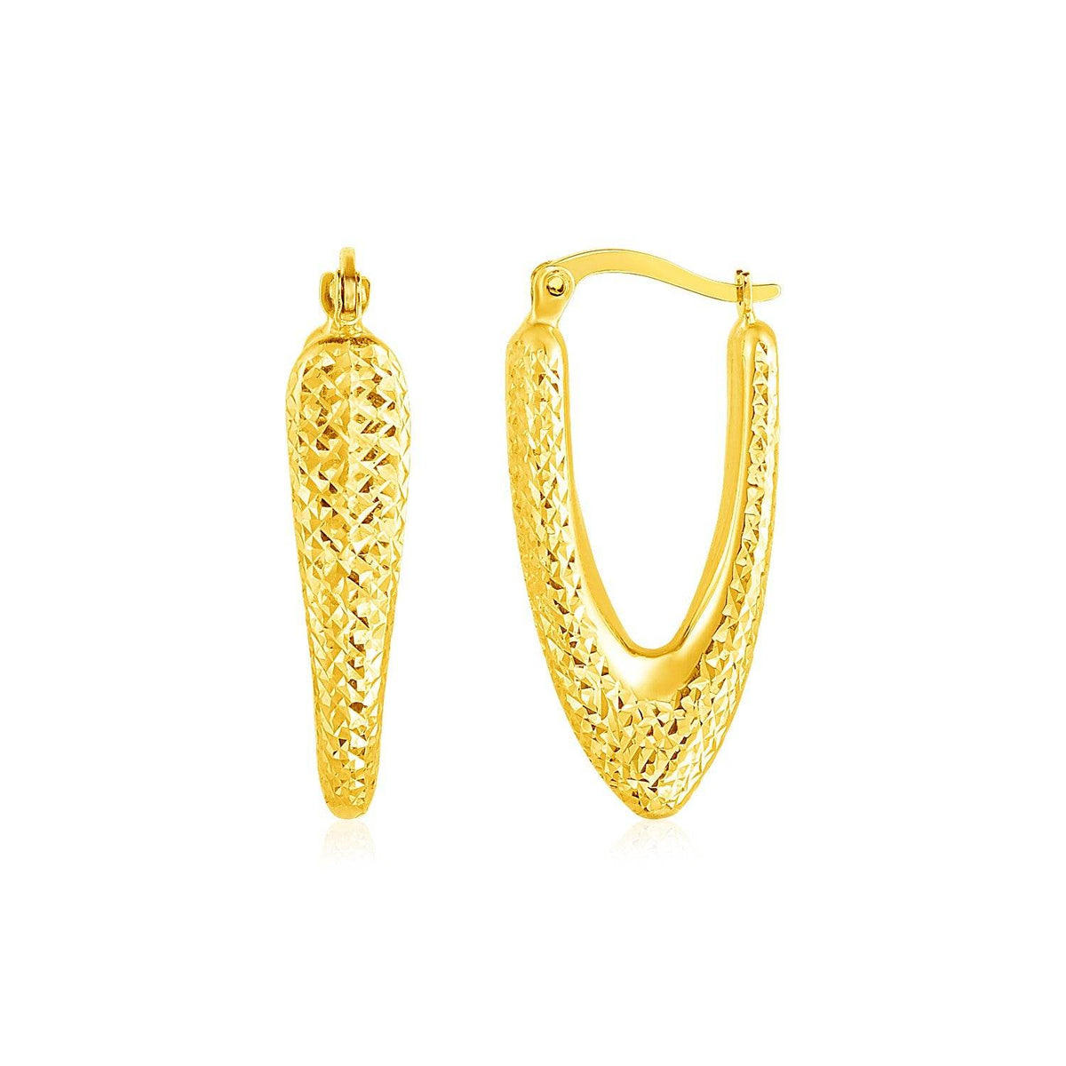 14k Yellow Gold V Shaped Puffed Hoop Earrings - Sable Gold