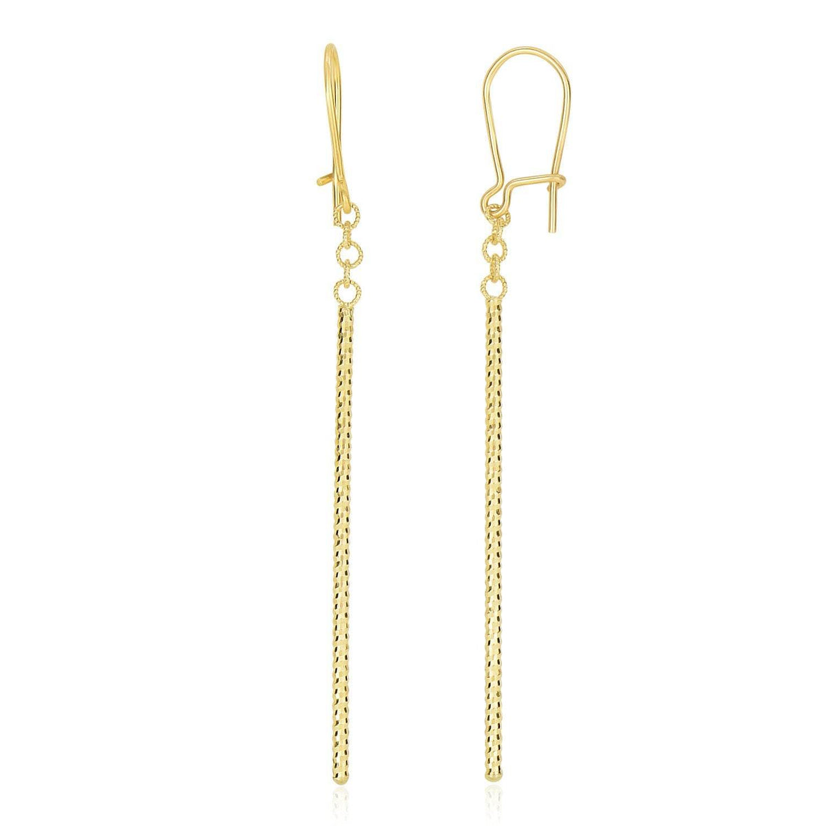 14k Yellow Gold Long Bar Diamond Cut Drop Earrings - Sable Gold