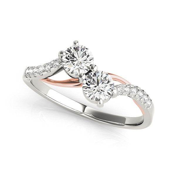 Two Stone Diamond Ring with Curved Band in 14k White And Rose Gold (5/8 cttw) - Sable Gold