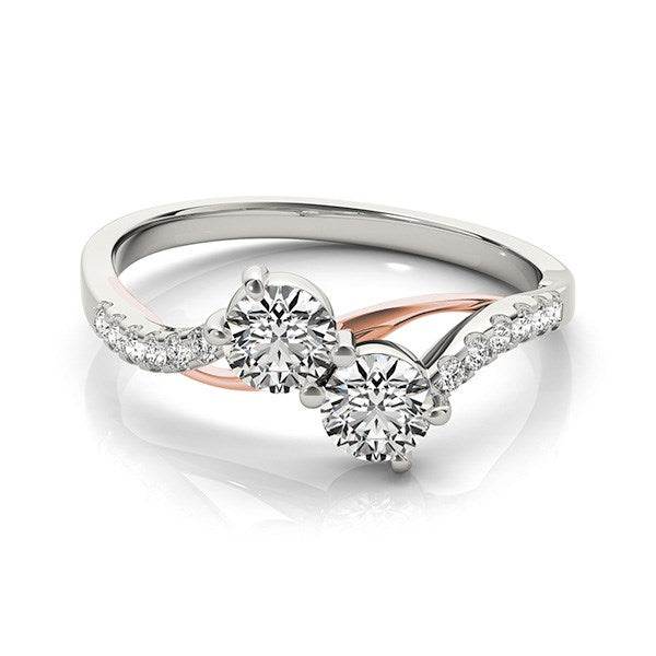 Two Stone Diamond Ring with Curved Band in 14k White And Rose Gold (5/8 cttw) - Sable Gold