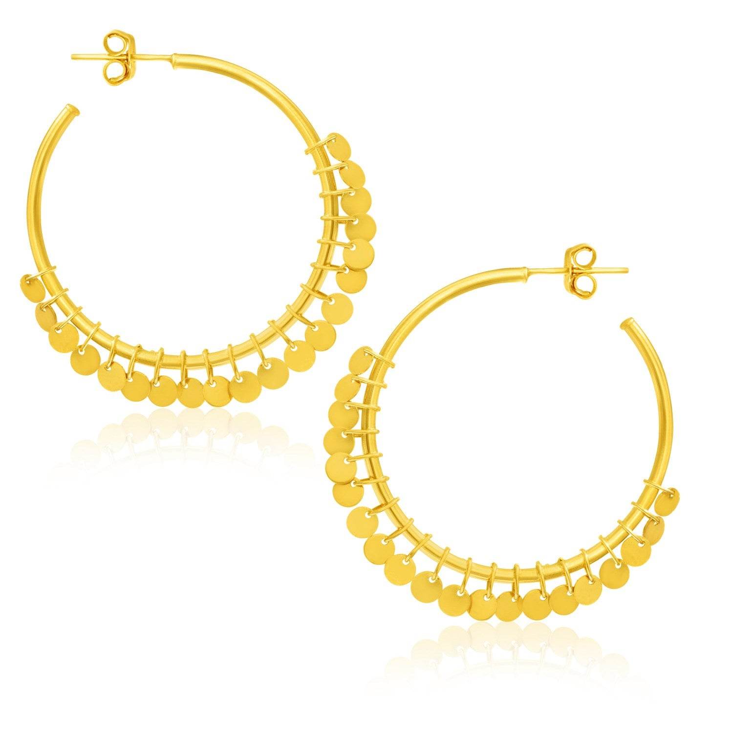 14k Yellow Gold Hoop Style Earrings with Dangling Sequins(1.5x30mm) - Sable Gold