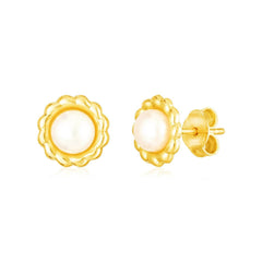 14k Yellow Gold Flower Stud Earrings with Pearls - Sable Gold