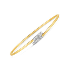 14k Two Tone Gold Diamond Bypass Bar Bangle (2.00 mm) - Sable Gold