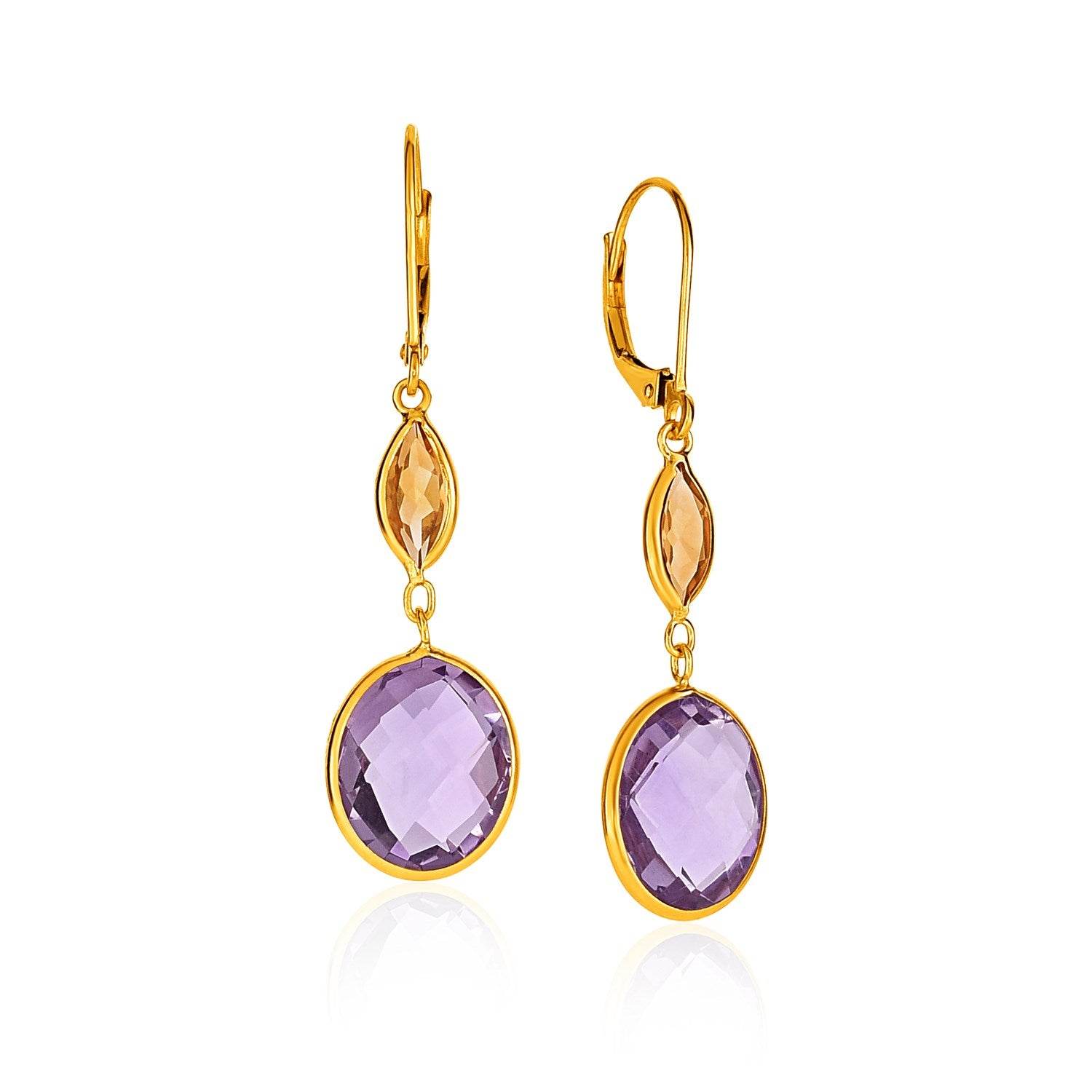 14k Yellow Gold Drop Earrings with Citrine and Amethyst Briolettes - Sable Gold