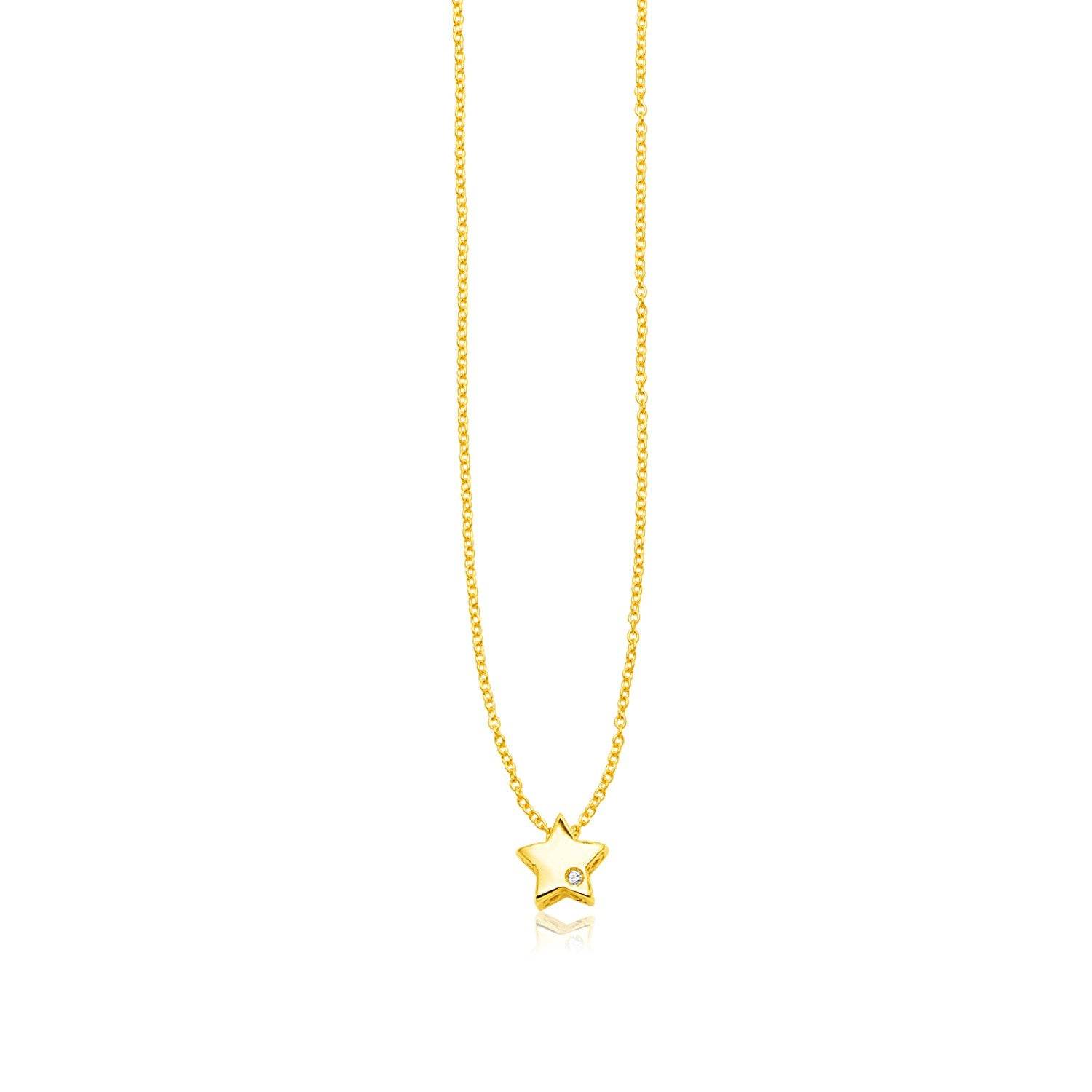 14k Yellow Gold Polished Star Necklace with Diamond - Sable Gold