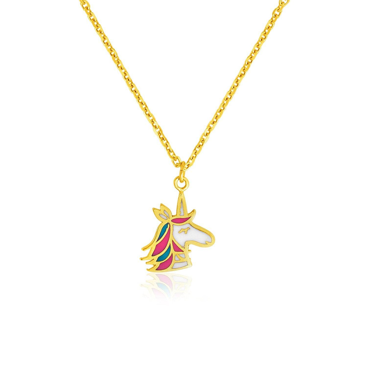 14k Yellow Gold Childrens Necklace with Enameled Unicorn Pendant - Sable Gold