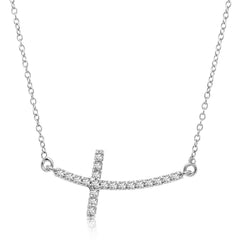 14k White Gold Diamond Embellished Cross Motif Necklace (.21cttw) - Sable Gold