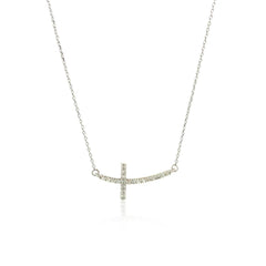 14k White Gold Diamond Embellished Cross Motif Necklace (.21cttw) - Sable Gold