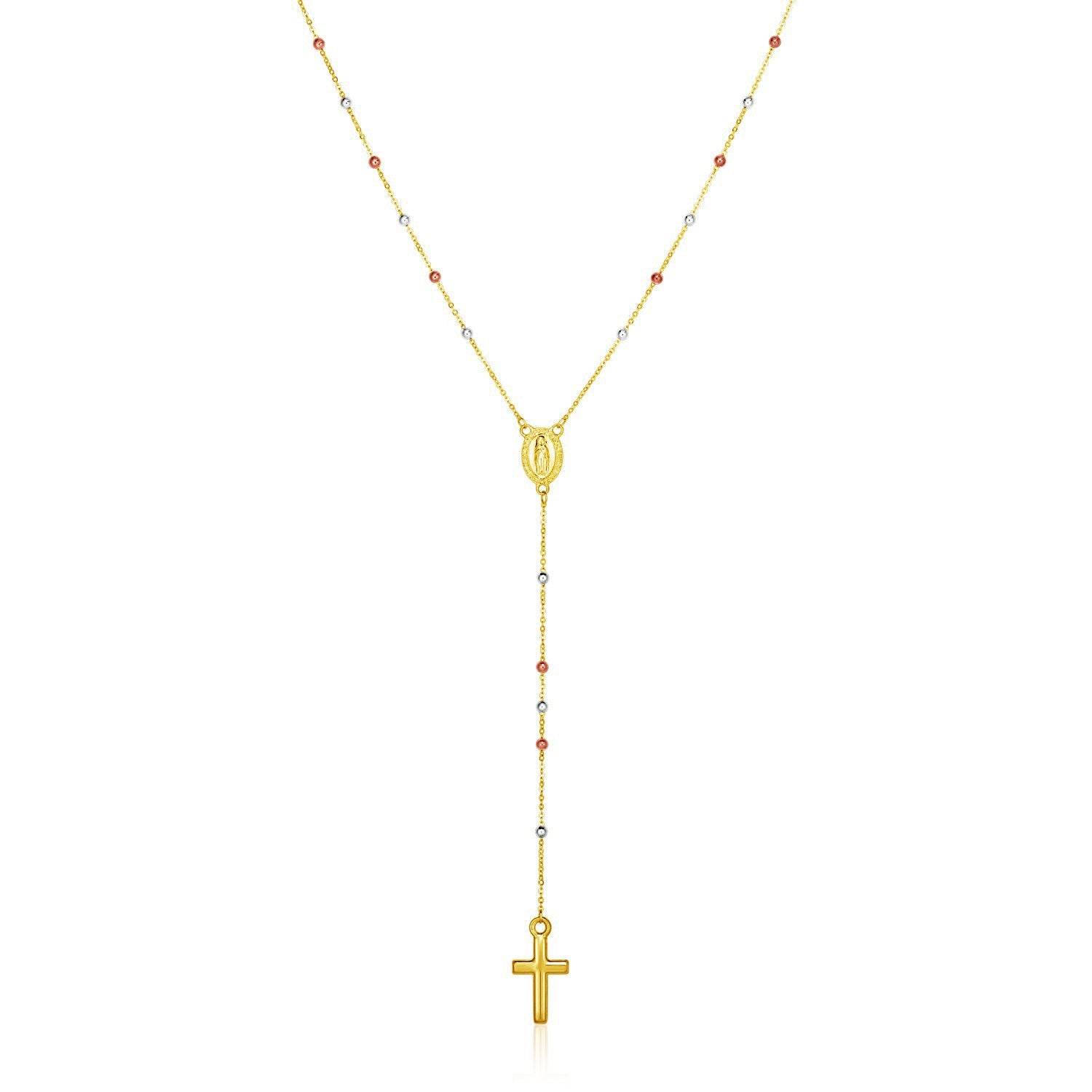 14k Tri Color Gold Lariat Rosary Necklace - Sable Gold