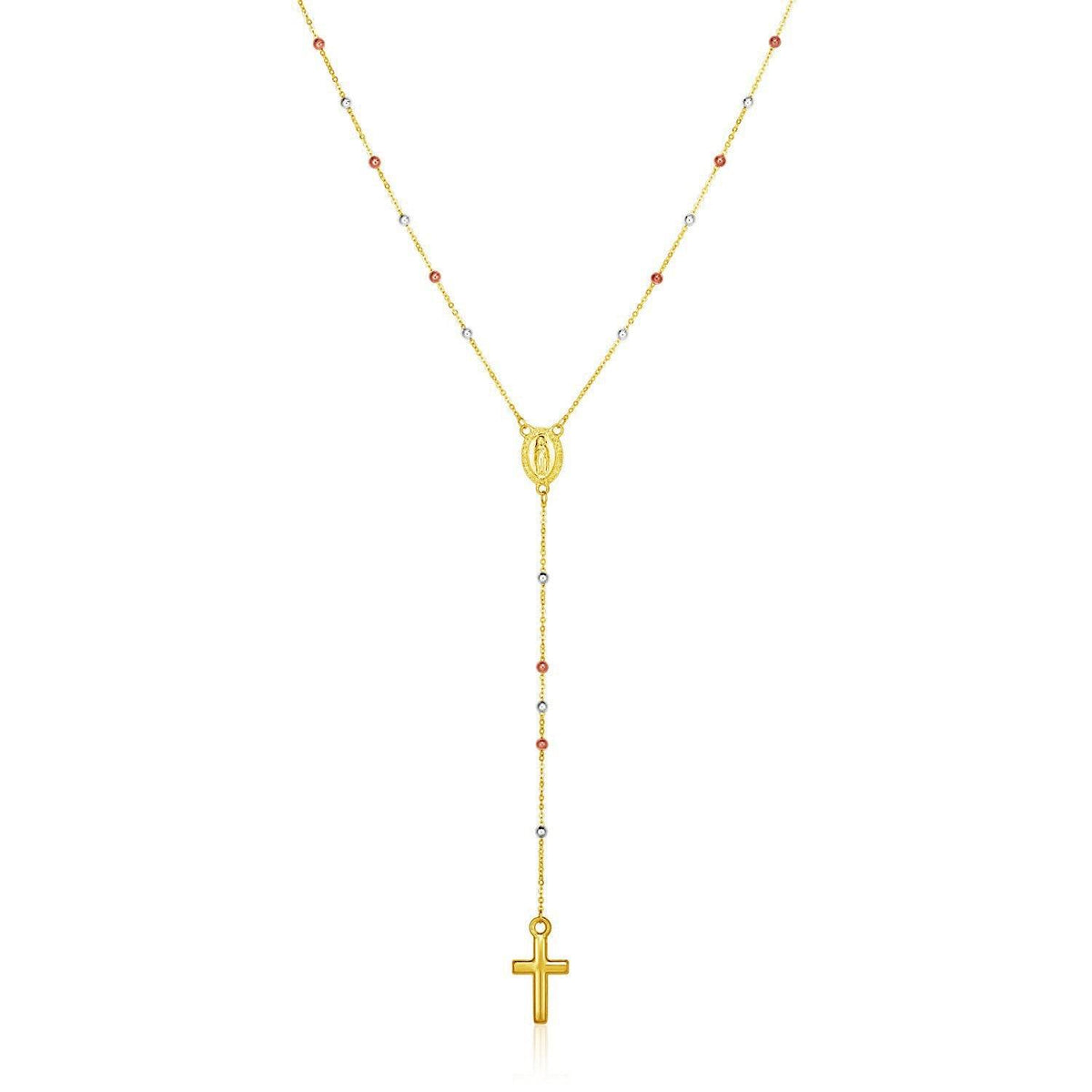 14k Tri Color Gold Lariat Rosary Necklace - Sable Gold