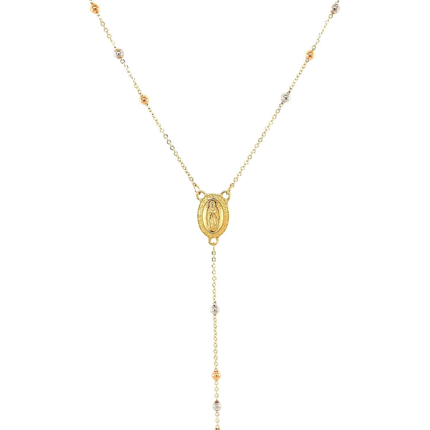 14k Tri Color Gold Lariat Rosary Necklace - Sable Gold