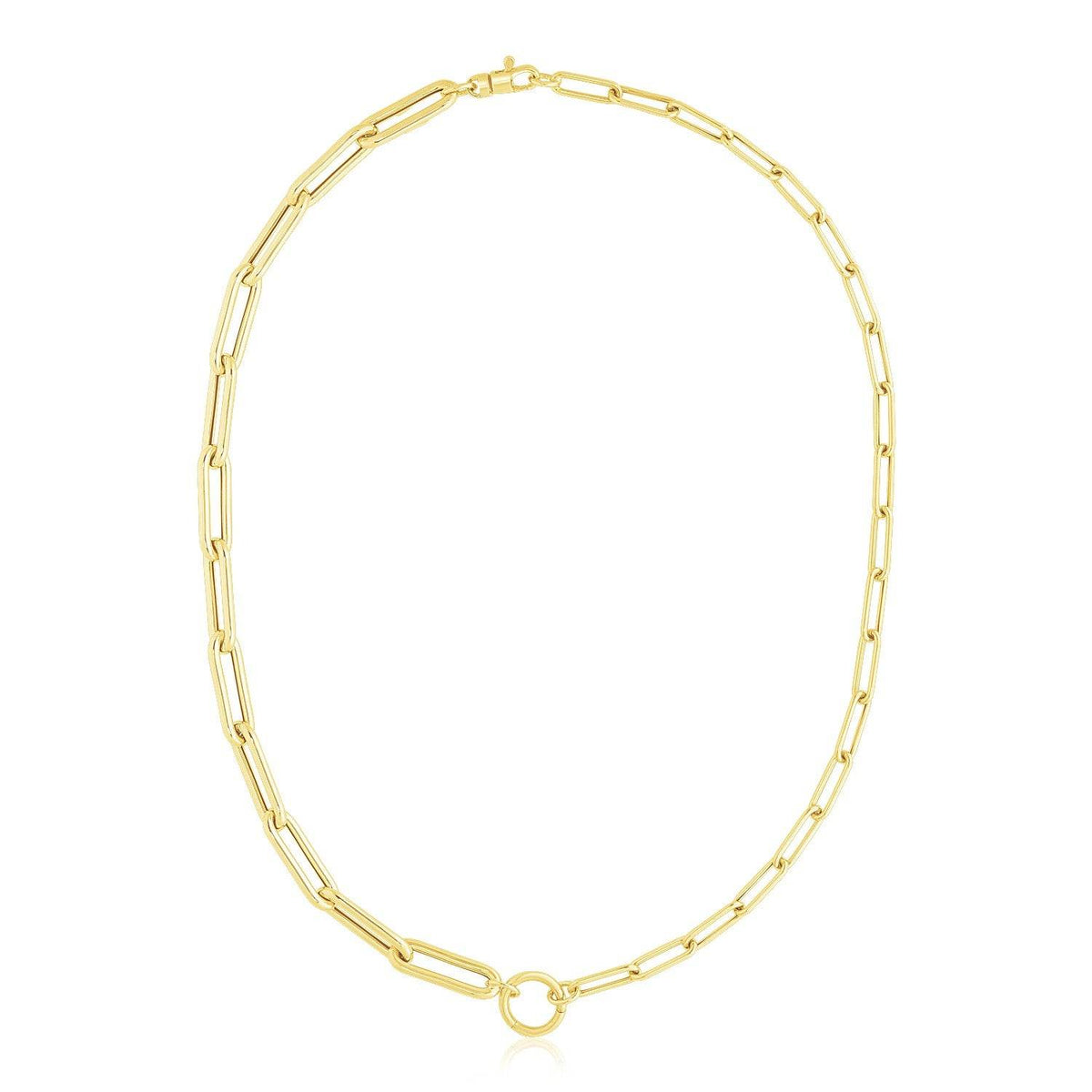 14k Yellow Gold High Polish Elongated Paperclip Chain Circle Necklace - Sable Gold