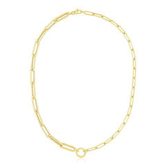 14k Yellow Gold High Polish Elongated Paperclip Chain Circle Necklace - Sable Gold