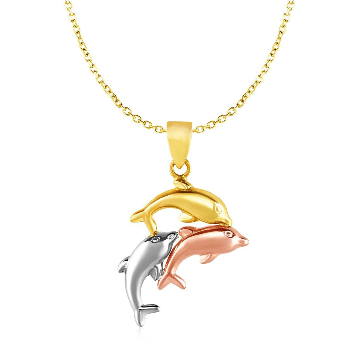 Pendant with Three Dolphins in 10k Tri Color Gold - Sable Gold