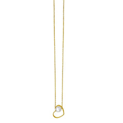 Open Heart and Pearl Necklace in 14K Yellow Gold - Sable Gold