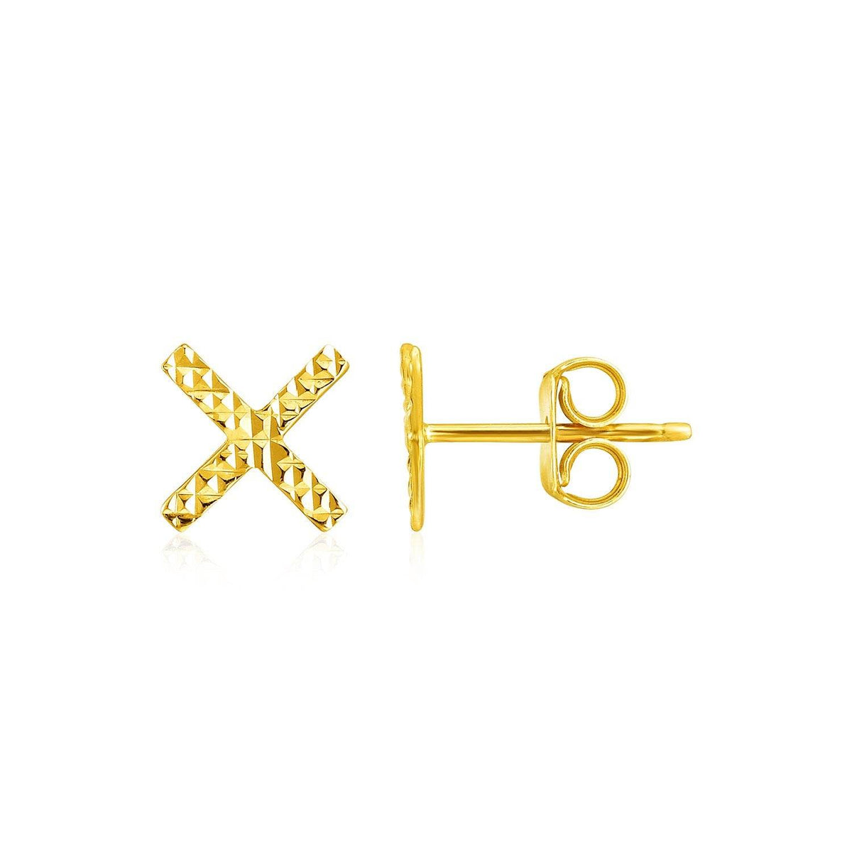 14k Yellow Gold Textured X Post Earrings - Sable Gold