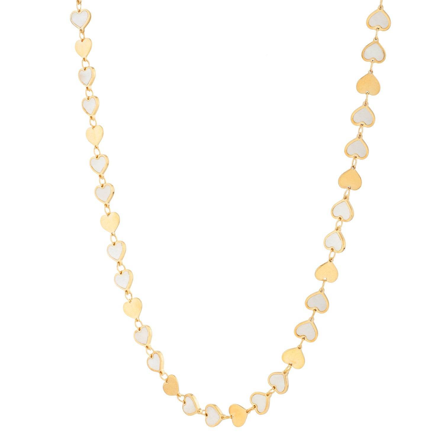 MOP Gem Heart Mirror Chain Necklace in 14K Yellow Gold - Sable Gold