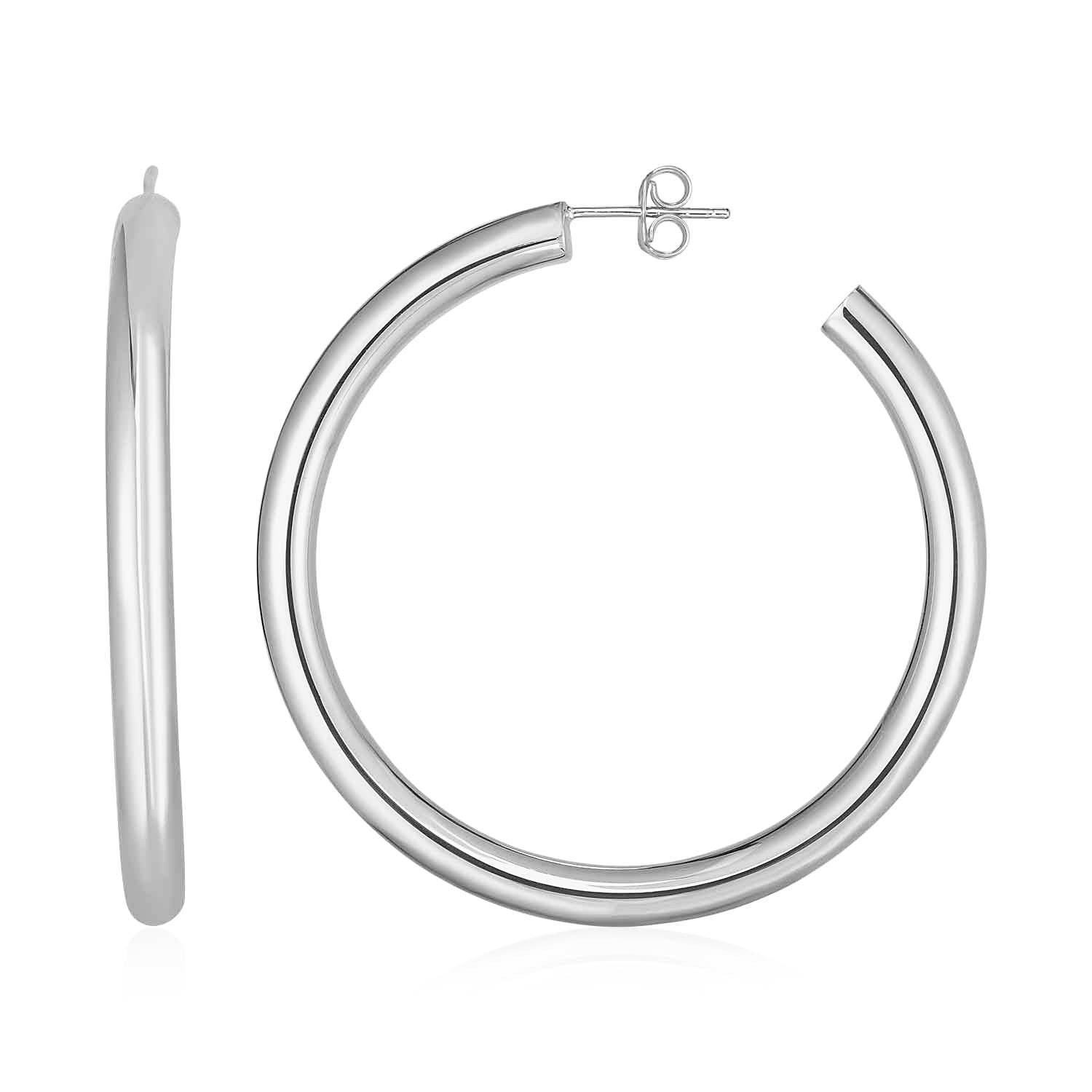 14k White Gold Polished Hoop Earrings(4x40mm) - Sable Gold