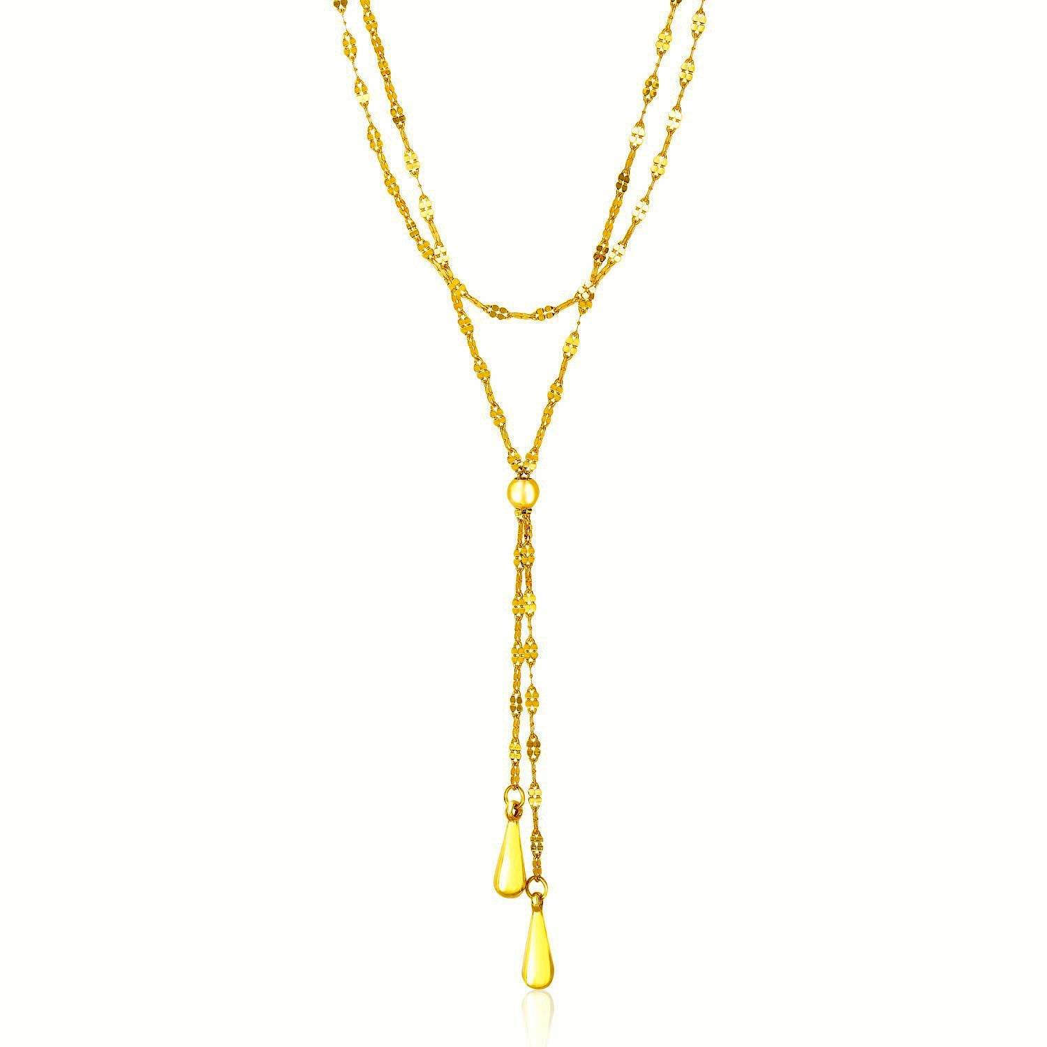 14k Yellow Gold Double Strand Chain with Puffed Heart Lariat Necklace - Sable Gold