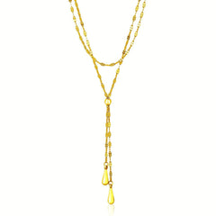 14k Yellow Gold Double Strand Chain with Puffed Heart Lariat Necklace - Sable Gold