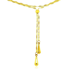 14k Yellow Gold Double Strand Chain with Puffed Heart Lariat Necklace - Sable Gold