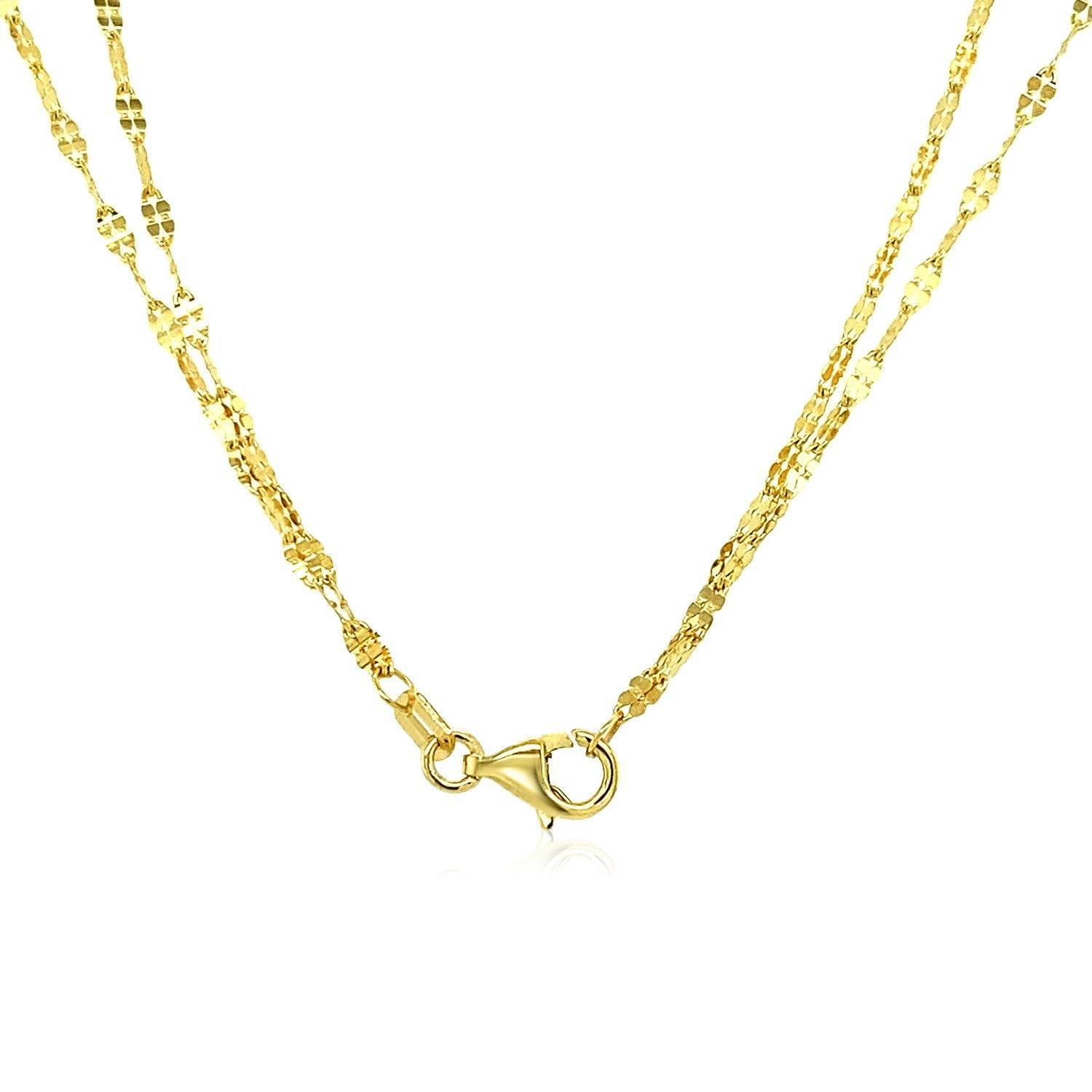 14k Yellow Gold Double Strand Chain with Puffed Heart Lariat Necklace - Sable Gold