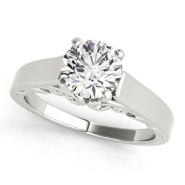 14k White Gold Antique Style Solitaire Round Diamond Engagement Ring (1 cttw) - Sable Gold