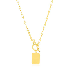 14k Yellow Gold Paperclip Chain Necklace with Rounded Rectangle Pendant - Sable Gold