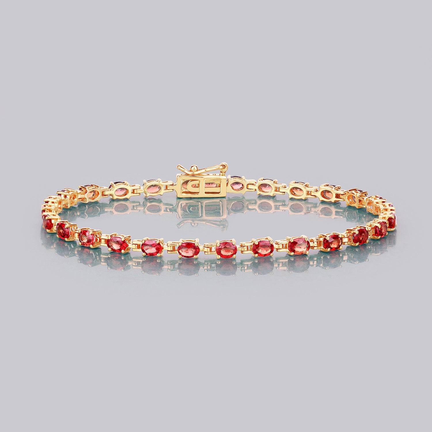 7.00 Carat Genuine Orange Sapphire 14K Yellow Gold Bracelet - Sable Gold