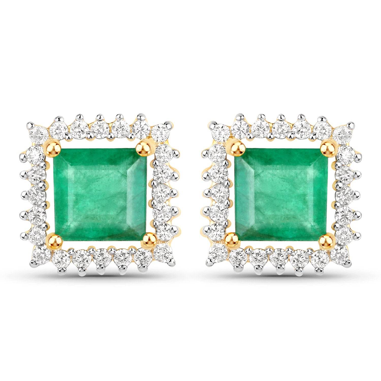 1.12 Carat Genuine Zambian Emerald and White Diamond 14K Yellow Gold Earrings - Sable Gold