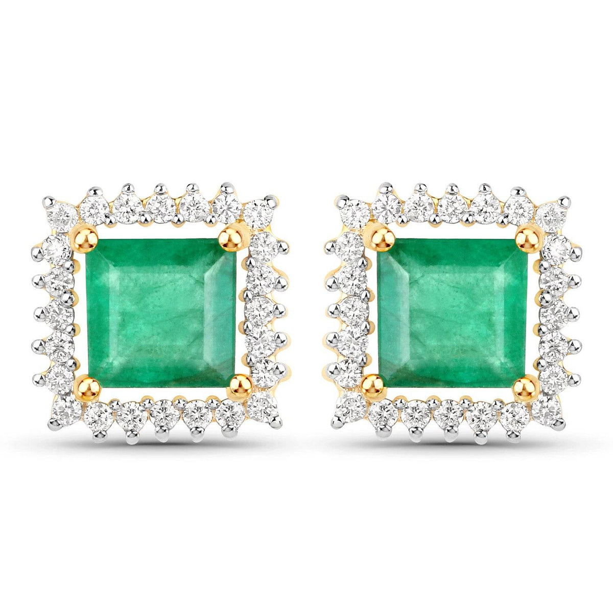 1.12 Carat Genuine Zambian Emerald and White Diamond 14K Yellow Gold Earrings - Sable Gold