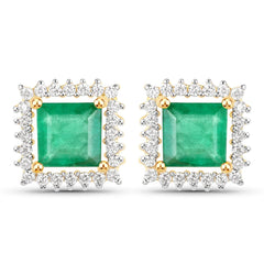 1.12 Carat Genuine Zambian Emerald and White Diamond 14K Yellow Gold Earrings - Sable Gold