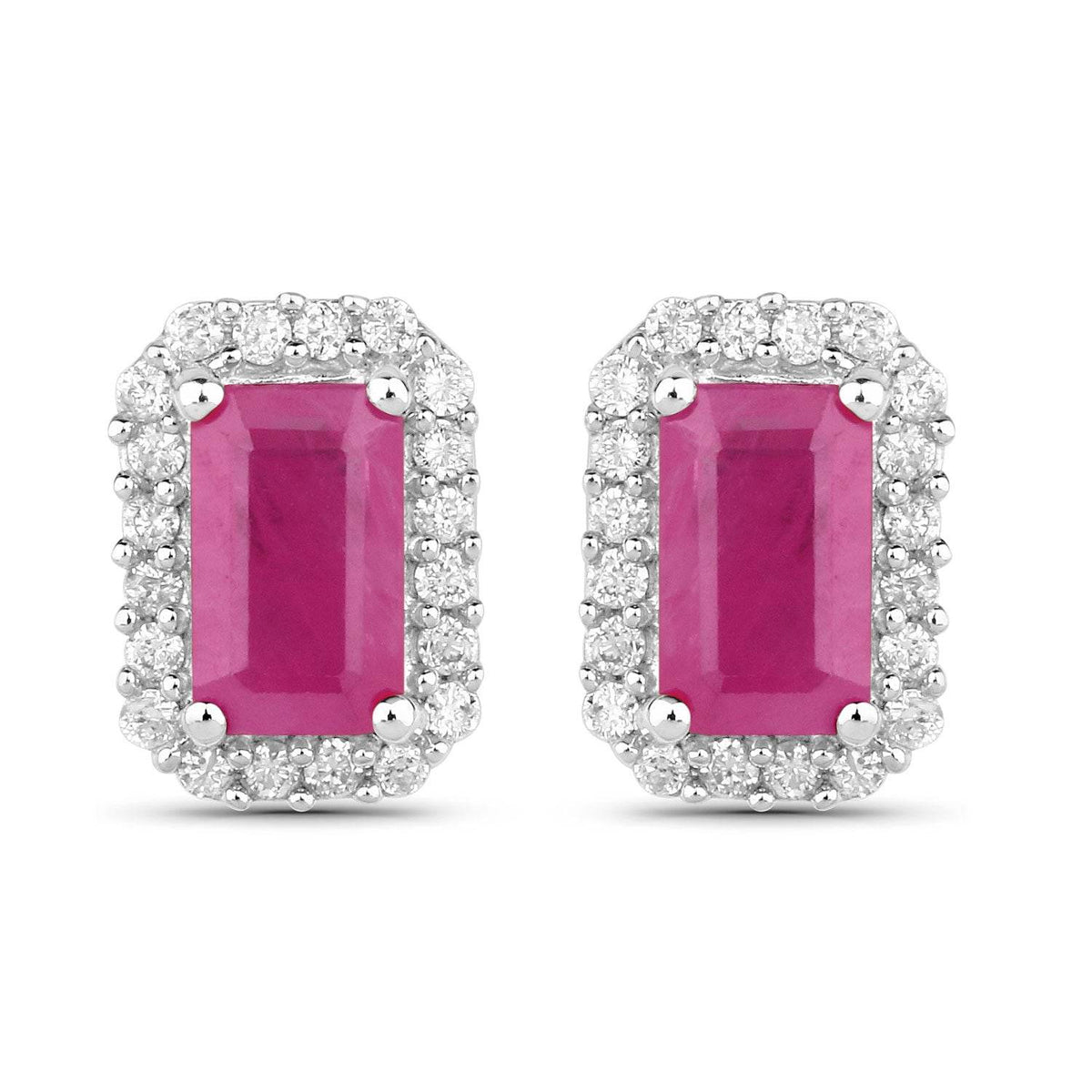 0.75 Carat Genuine Ruby and White Diamond 14K White Gold Earrings - Sable Gold