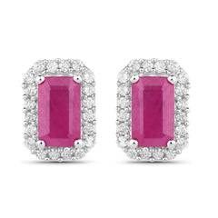 0.75 Carat Genuine Ruby and White Diamond 14K White Gold Earrings - Sable Gold