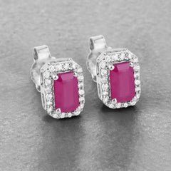 0.75 Carat Genuine Ruby and White Diamond 14K White Gold Earrings - Sable Gold