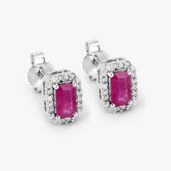 0.75 Carat Genuine Ruby and White Diamond 14K White Gold Earrings - Sable Gold