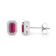 0.75 Carat Genuine Ruby and White Diamond 14K White Gold Earrings - Sable Gold