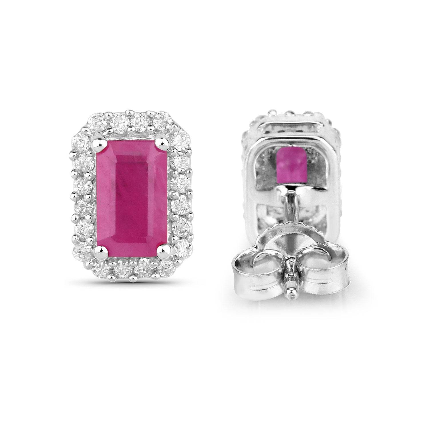 0.75 Carat Genuine Ruby and White Diamond 14K White Gold Earrings - Sable Gold