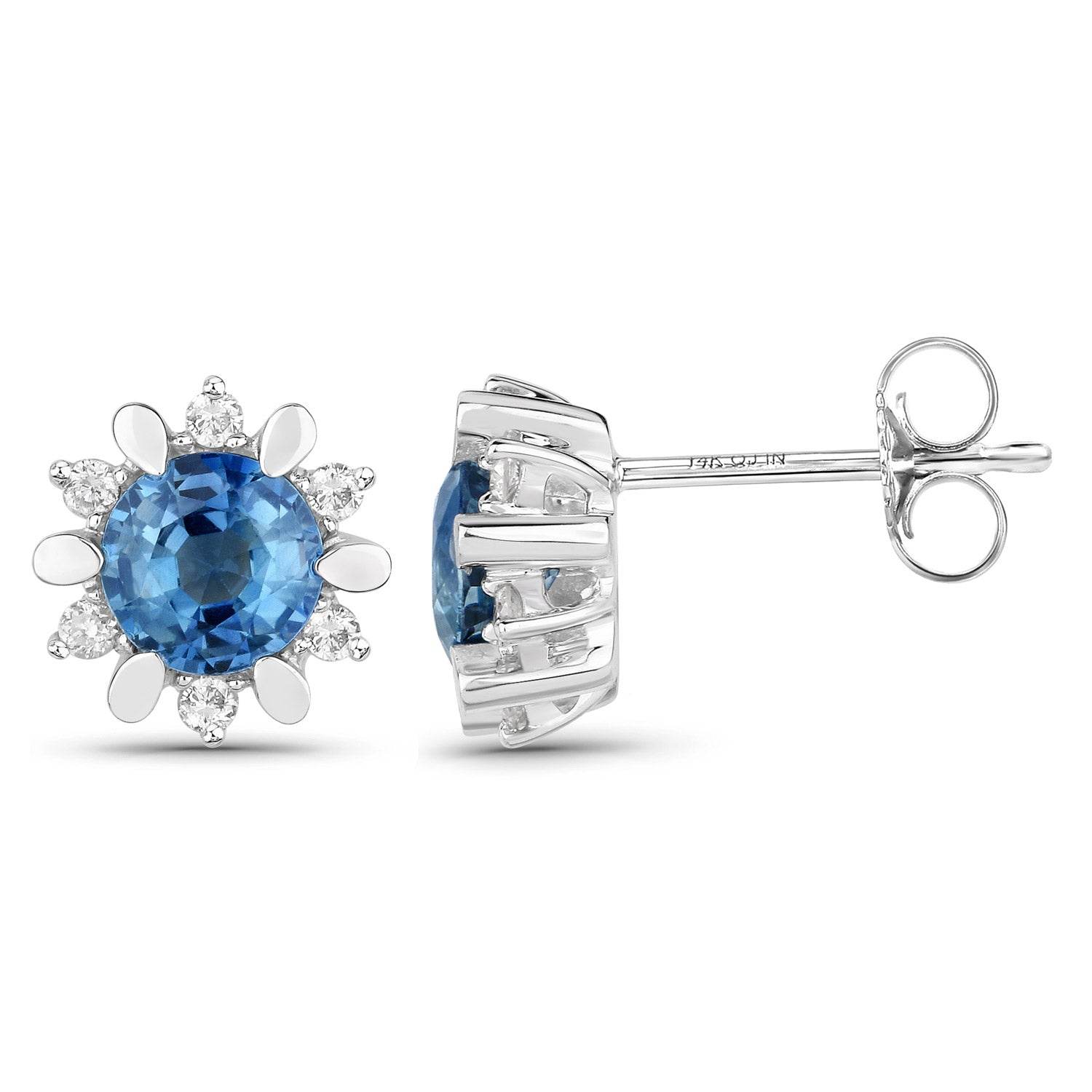 1.87 Carat Genuine Blue Sapphire and White Diamond 14K White Gold Earrings - Sable Gold