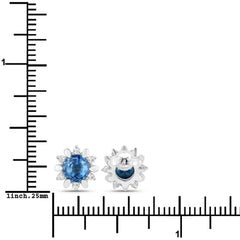 1.87 Carat Genuine Blue Sapphire and White Diamond 14K White Gold Earrings - Sable Gold