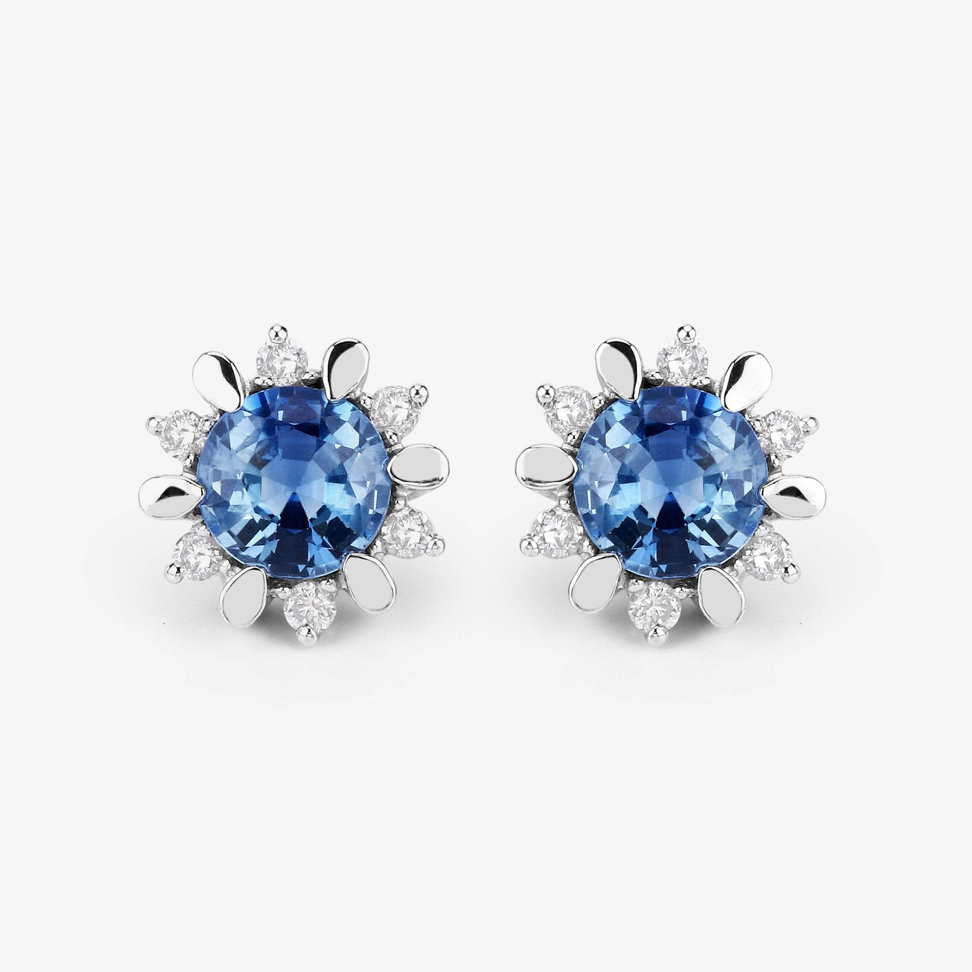 1.87 Carat Genuine Blue Sapphire and White Diamond 14K White Gold Earrings - Sable Gold