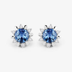 1.87 Carat Genuine Blue Sapphire and White Diamond 14K White Gold Earrings - Sable Gold