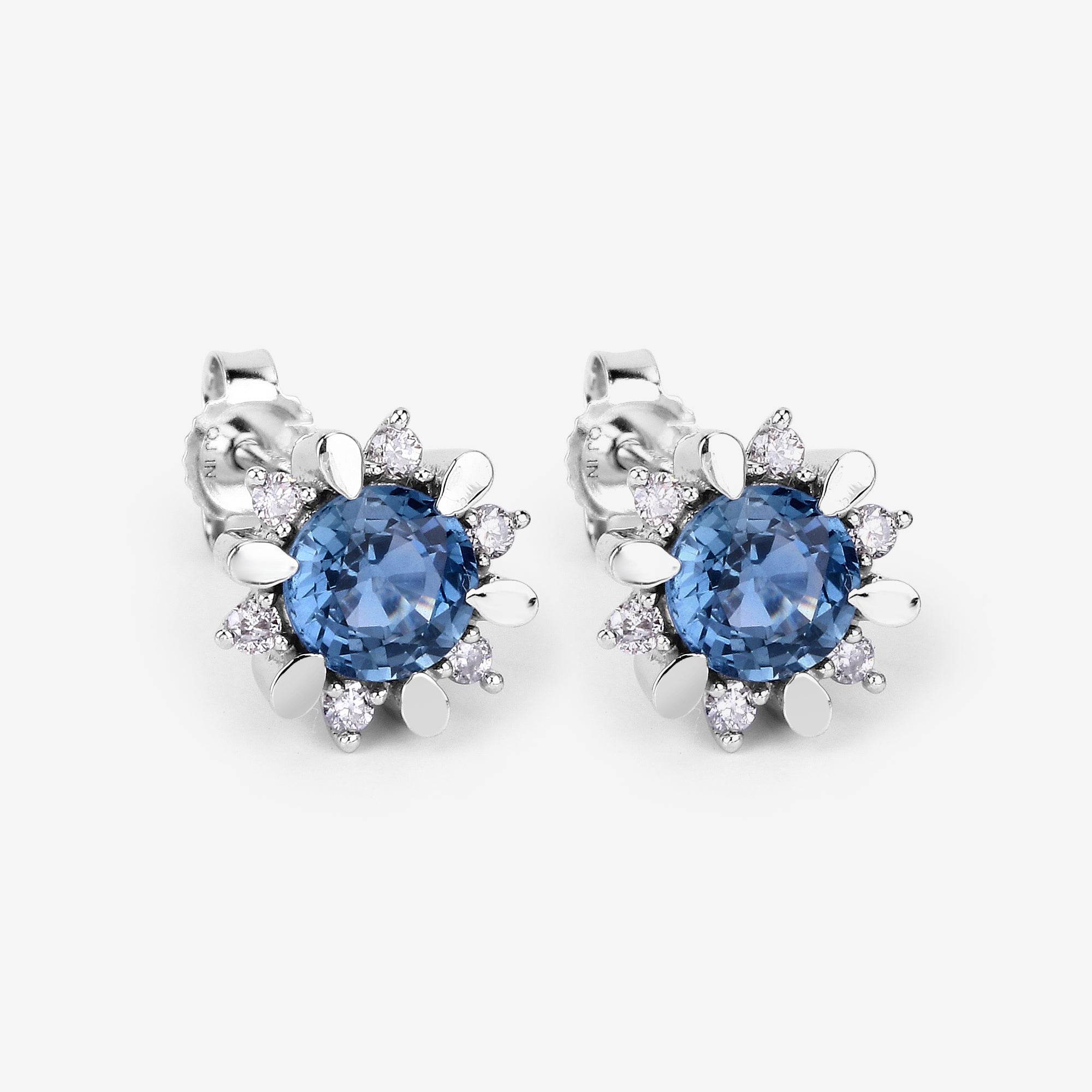 1.87 Carat Genuine Blue Sapphire and White Diamond 14K White Gold Earrings - Sable Gold